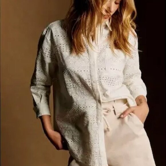 Alice + Olivia Tanisha White Embroidered Patchwork Button Down Tunic Shirt Sz S - Picture 1 of 9